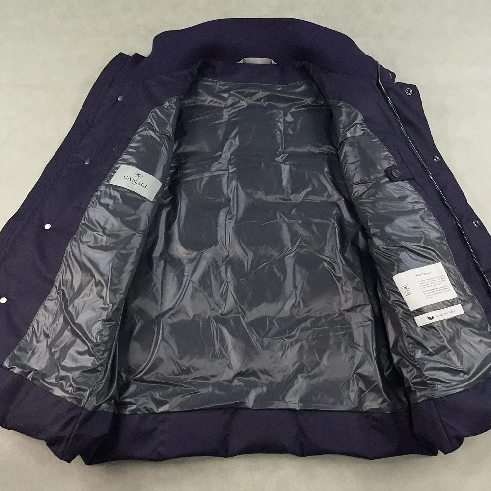Men's Luxury Canali Wool Quilted Vest Rain Protection Goose Down Padded Size 54